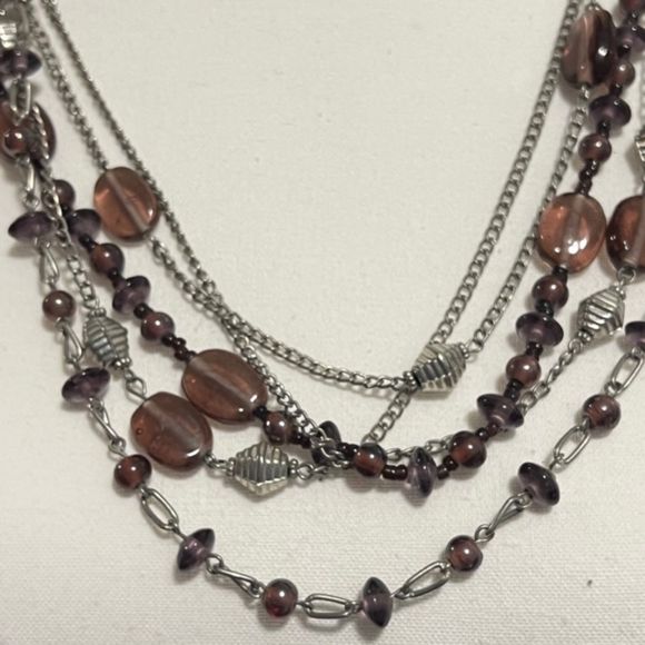 Bijoux Terner Silver Tone Earring & 5 Strand Necklace Set Brown Gemstone Beads - Picture 4 of 7